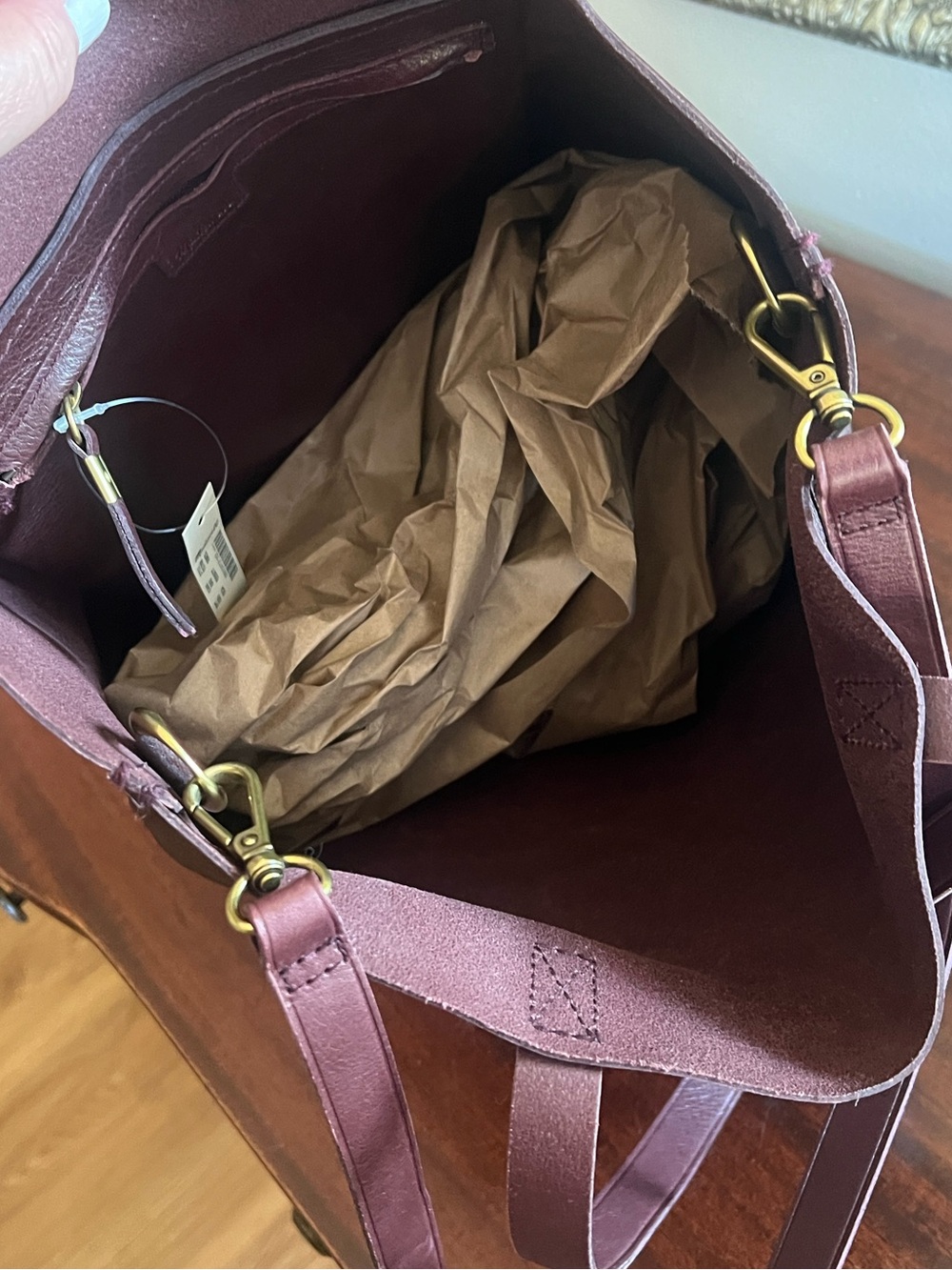 MADEWELL leather transport tote w/ crossbody strap shoulder bag purse mahogany - Picture 3 of 7